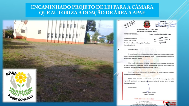 Encaminhado projeto de lei para a Câmara que autoriza a doação de área a APAE